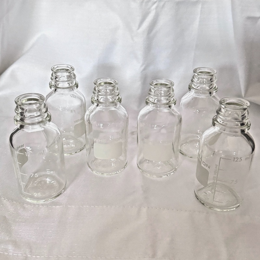 Wheaton Media Bottle Lab Glass 125mL Lot of 6 Graduated Clear Science Industrial